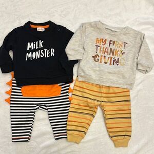 EUC Baby boys Halloween & Thanksgiving outfit sets 3/6mo-6/9mo